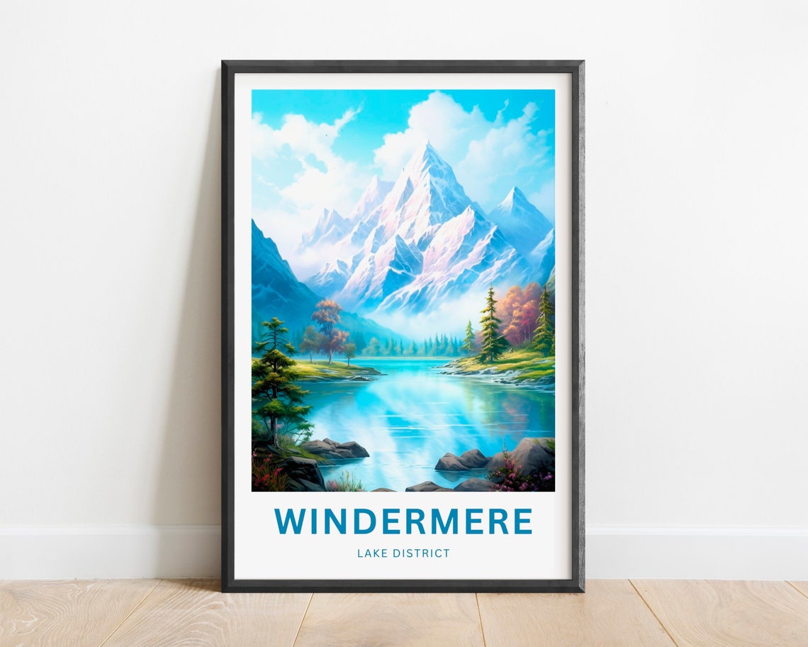 Windermere Lake District Snowy Mountains Mirror Lake Travel Poster