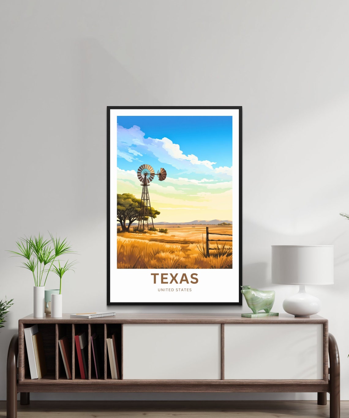 Texas Windmill Ranch Prairie Scene Personalized Custom Text Poster - Image 2