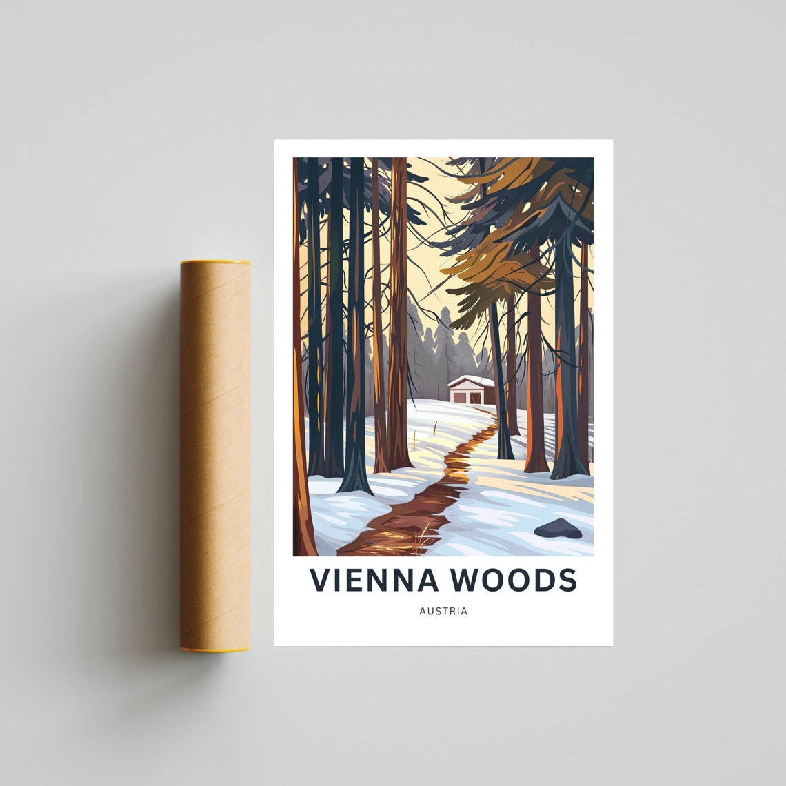 Personalized Vienna Woods Austria Snowy Trail Custom Travel Poster - Image 2