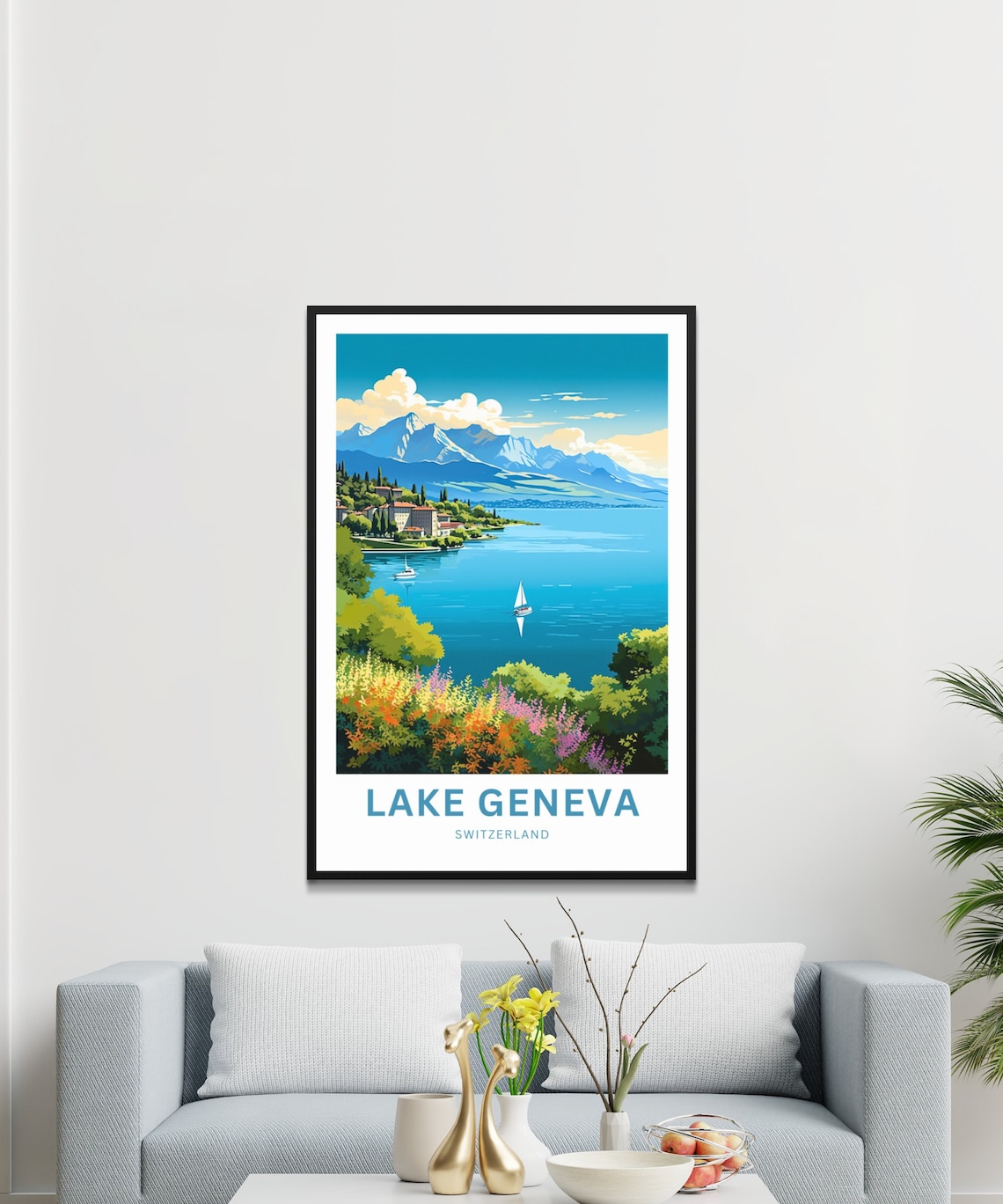Lake Geneva Switzerland Sailboats Mountain Lake Travel Poster - Image 3