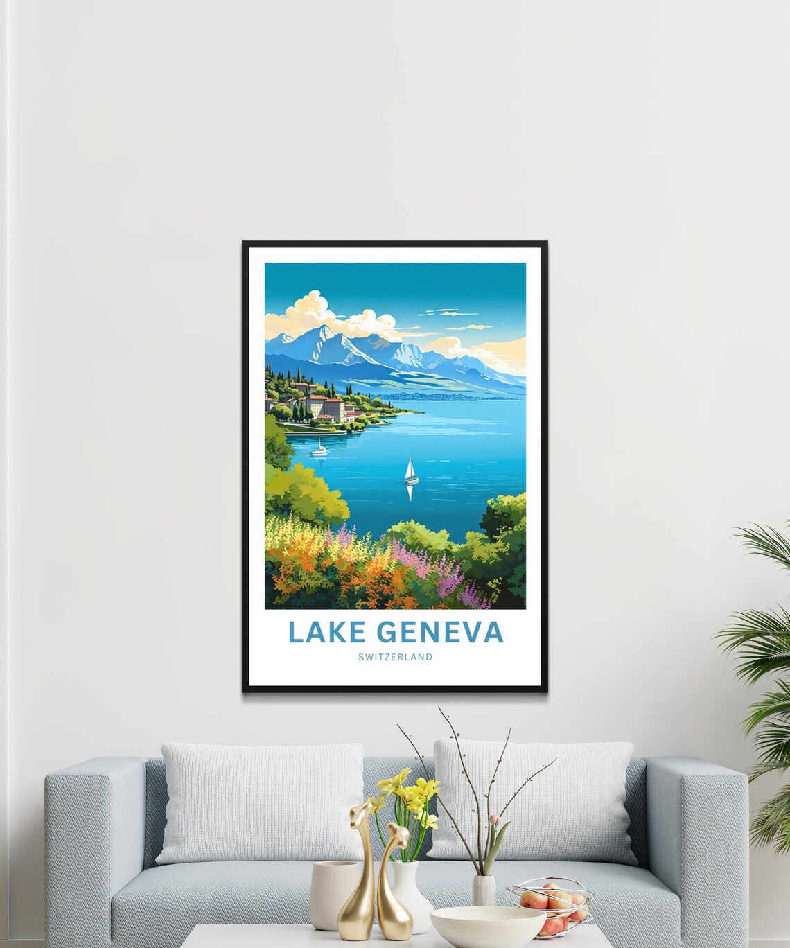Personalized Lake Geneva Switzerland Sailboat Bay Travel Poster - Image 3