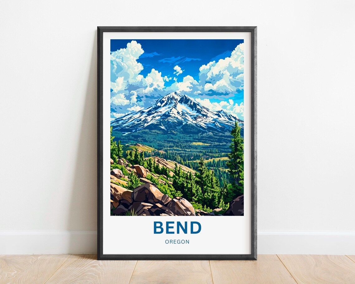 Bend Oregon Rugged Rocky Ridge Forest Mountain View Travel Poster