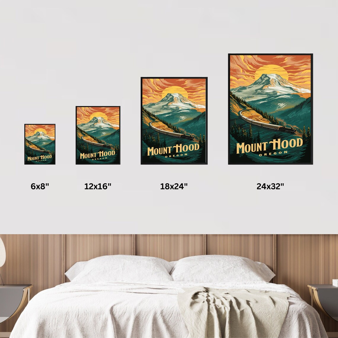 Mount Hood Oregon Retro Travel Poster Train Ride Sunset Peaks Art - Image 4