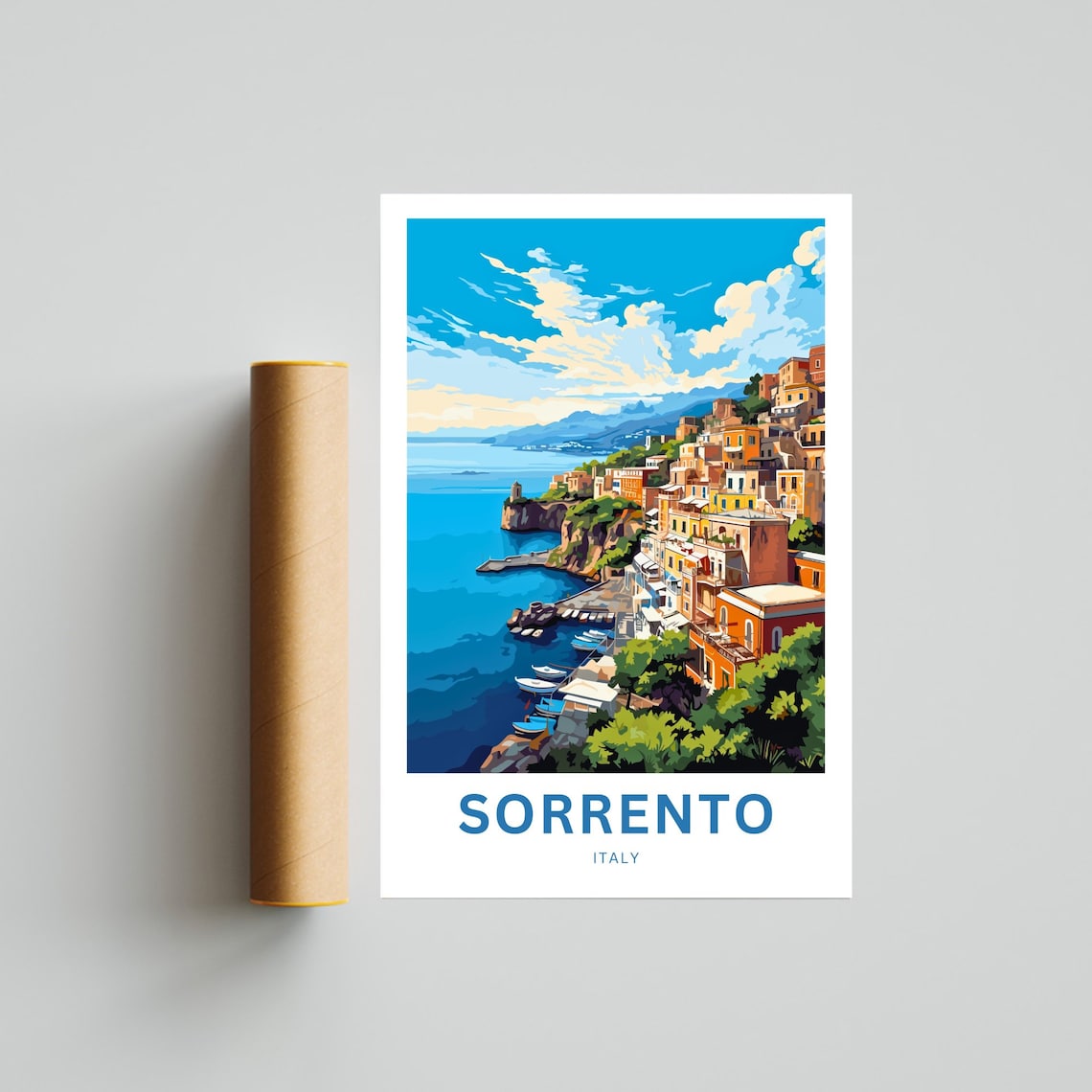 Sorrento Italy Boats in Harbor Modern Custom Text Art Poster - Image 4