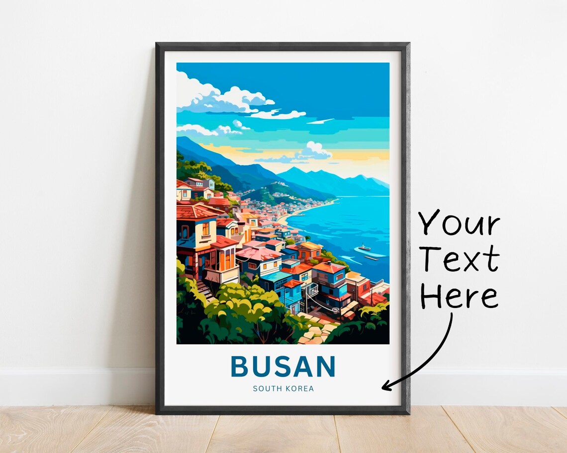 Busan South Korea Seaside Town Mountains Personalized Travel Poster