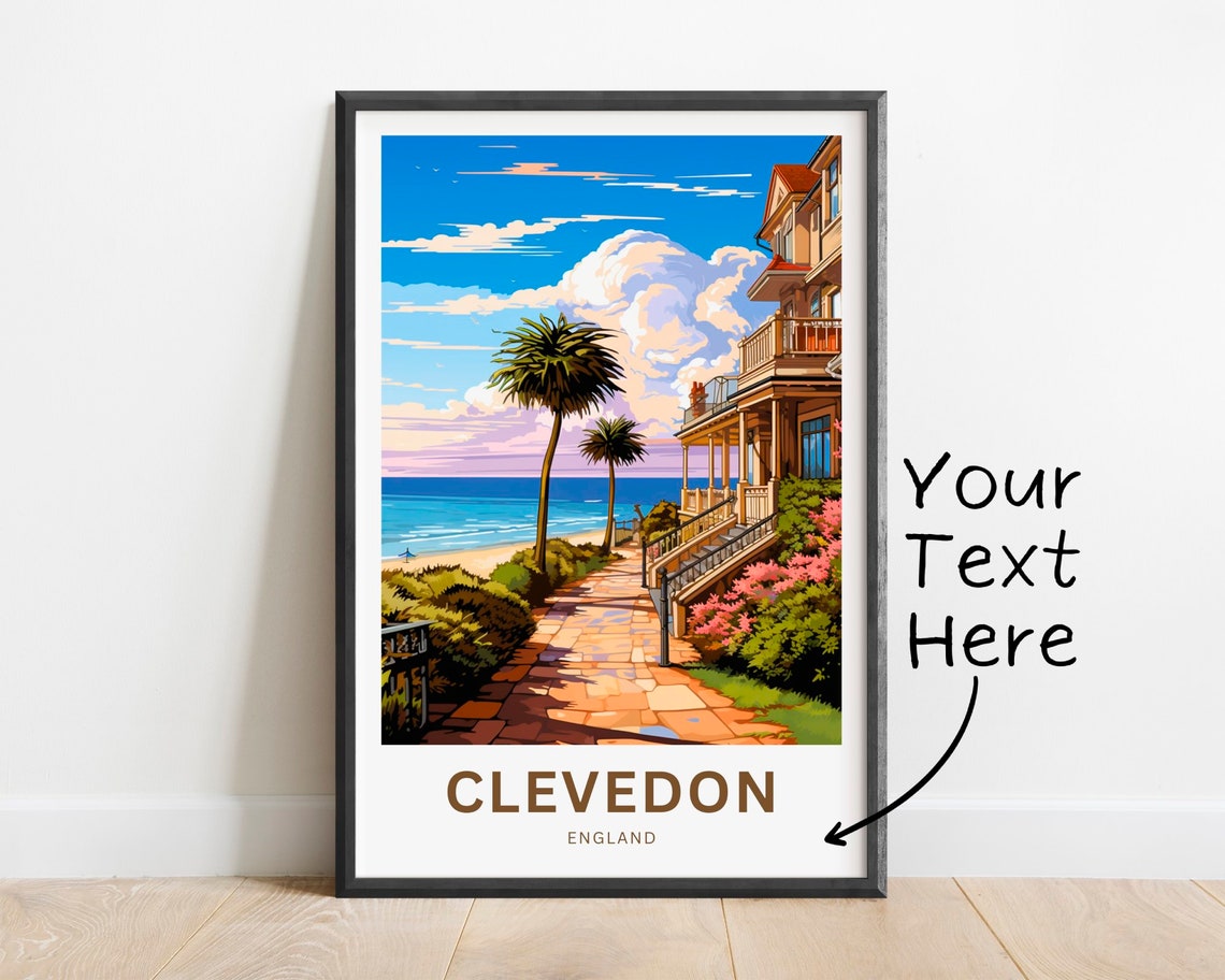Clevedon England Palm Lined Seaside Path Coastal Walkway Art Poster