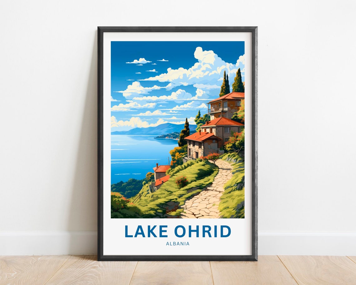 Lake Ohrid Albania Hillside Village Stone Lake Path Travel Poster
