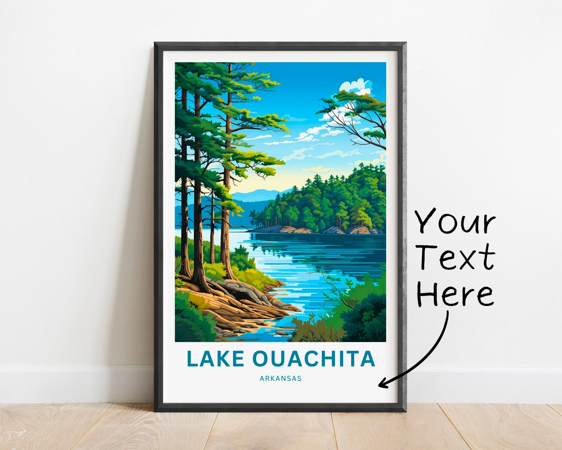 Lake Ouachita Arkansas Pine Shore Sunset Customizable Travel Poster