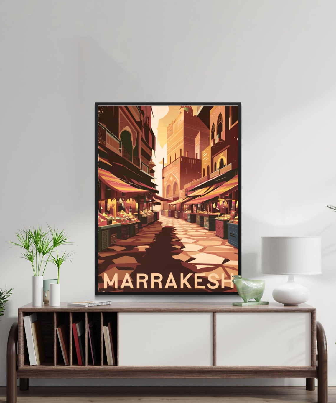 Marrakesh Morocco Souk Market Street Warm Retro Travel Poster - Image 3
