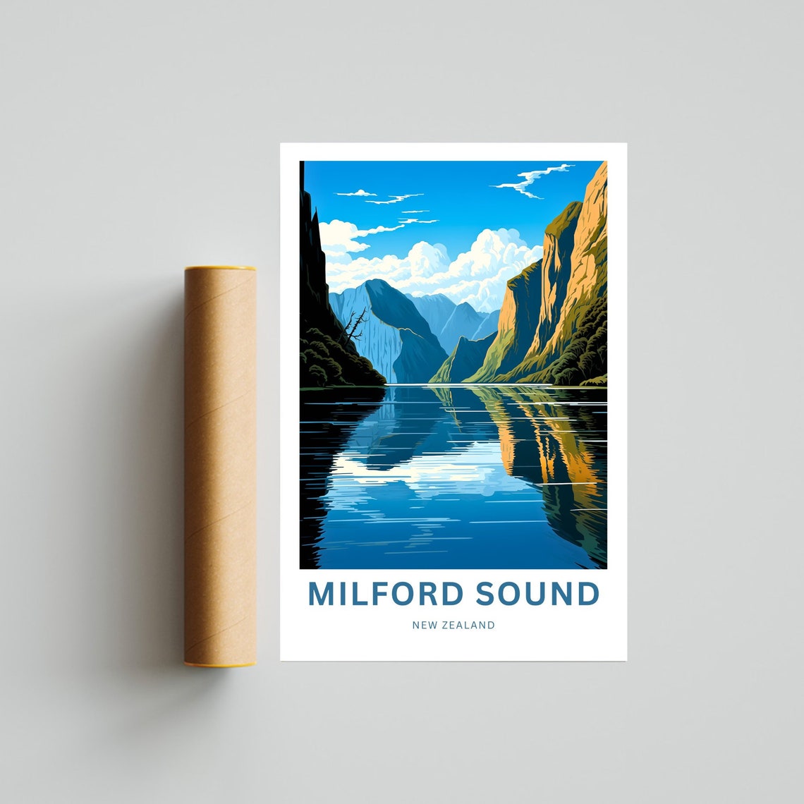 Milford Sound New Zealand Tall Ship Golden Peaks Sunset Travel Poster - Image 4