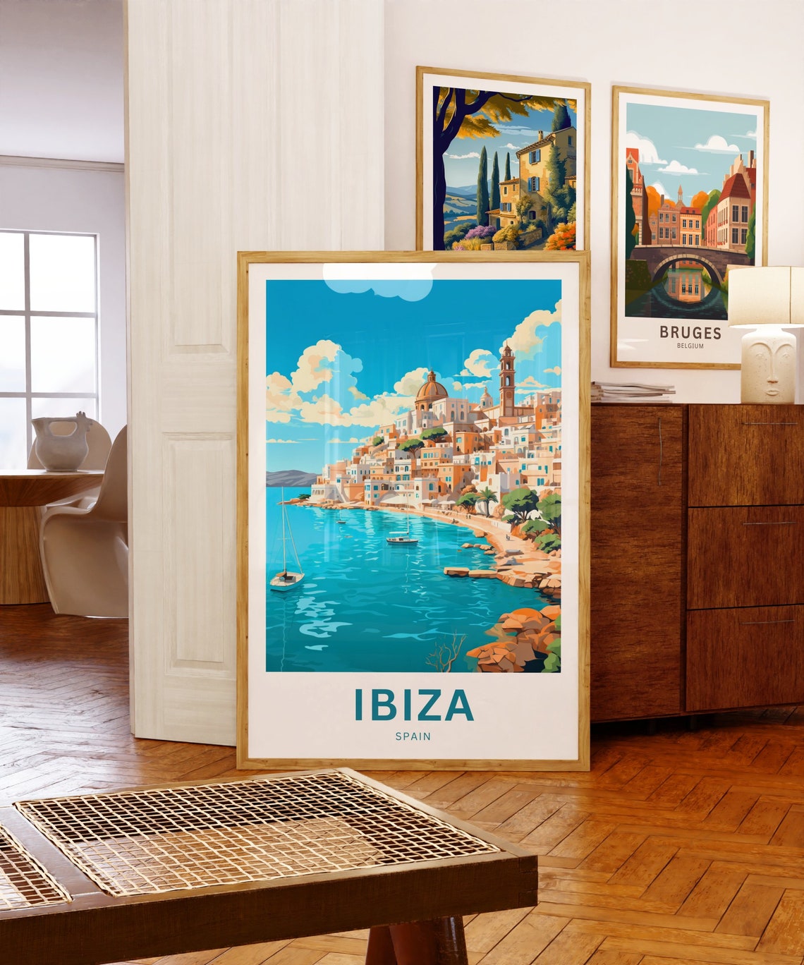 Personalized Ibiza Spain Custom Text Coastal Old Town Church Poster - Image 5