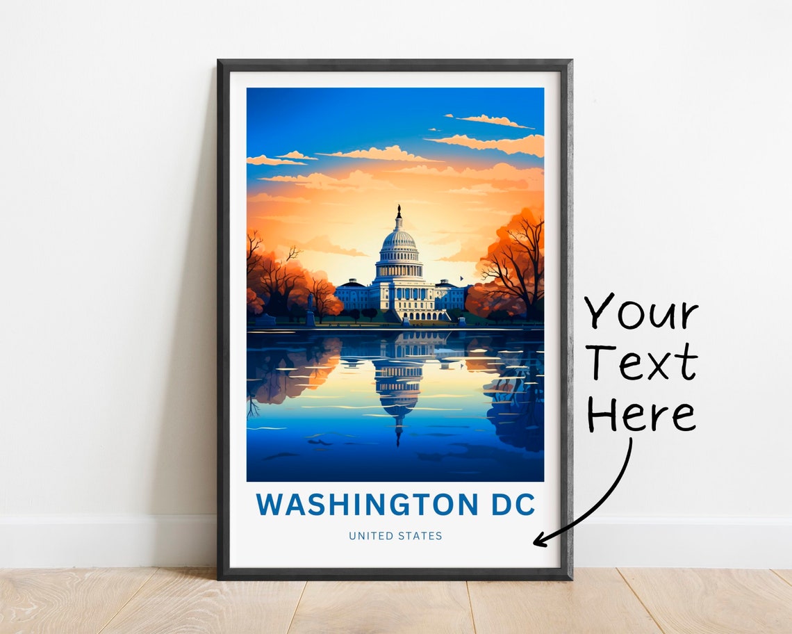 Washington DC US Capitol Reflection Personalized Travel Poster