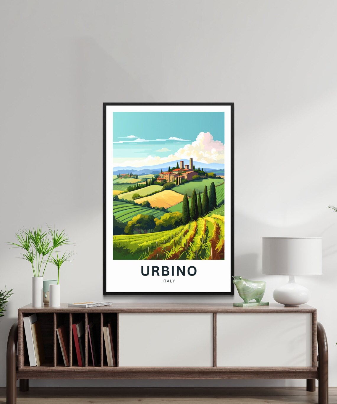 Urbino Italy Cypress Hills Vineyard Village Countryside Poster - Image 2