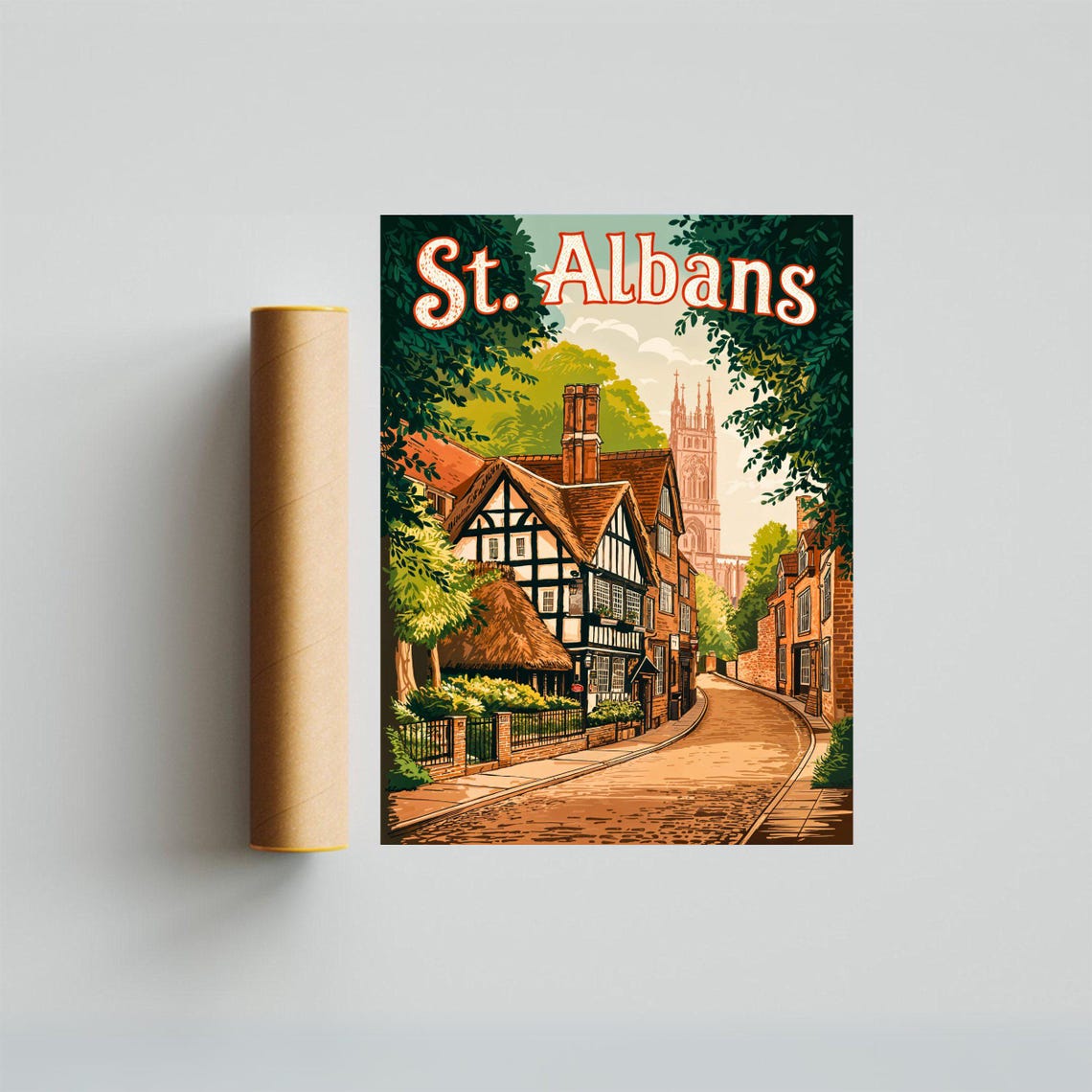 St Albans Old Tudor Half Timbered Cobbled Street England Poster