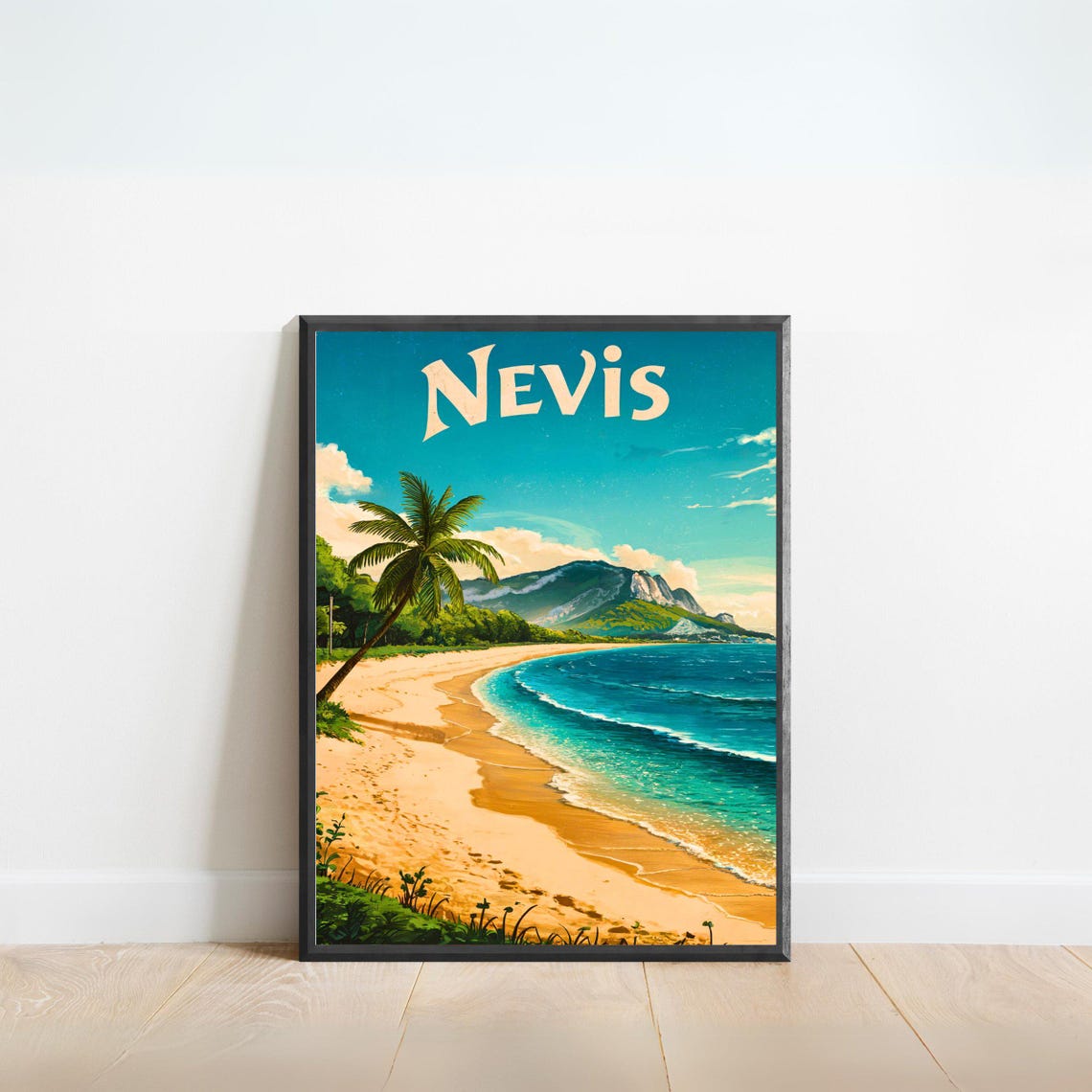 Nevis Vintage Travel Poster Nevis Print Caribbean Wall Art Framed Gift Caribbean Island Present