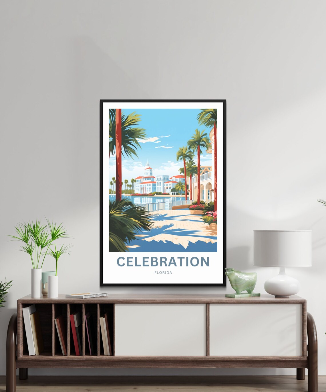 Celebration Florida Tall Palms Resort View Travel Art Poster - Image 4