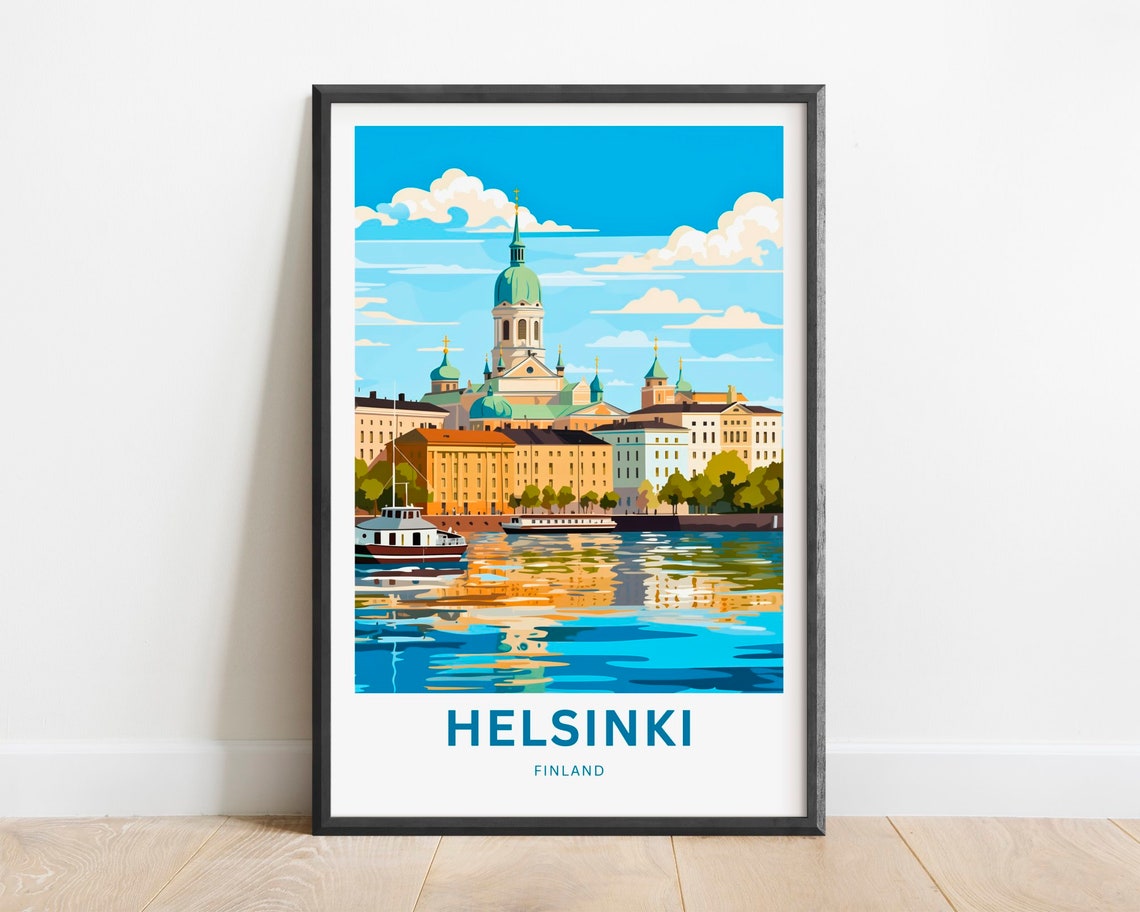 Helsinki Finland Cathedral Harbor Boats Waterfront View Poster