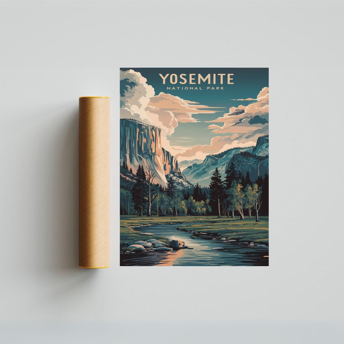 Yosemite National Park Vintage Poster with Granite Cliffs and River - Image 3