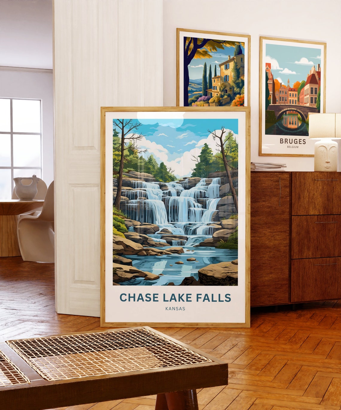 Chase Lake Falls Kansas Wide Cascading Waterfall Forest Poster - Image 5