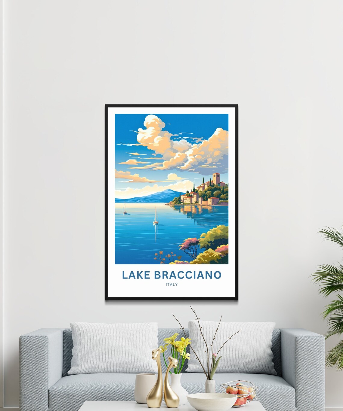 Lake Bracciano Italy Sailboat Lakeside Village Travel Poster - Image 3