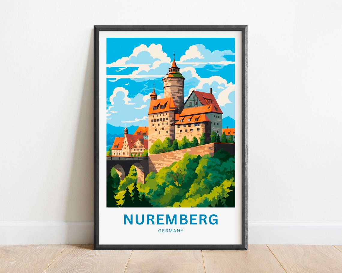 Nuremberg Germany Castle Tower Old Town Wall Retro Art Print