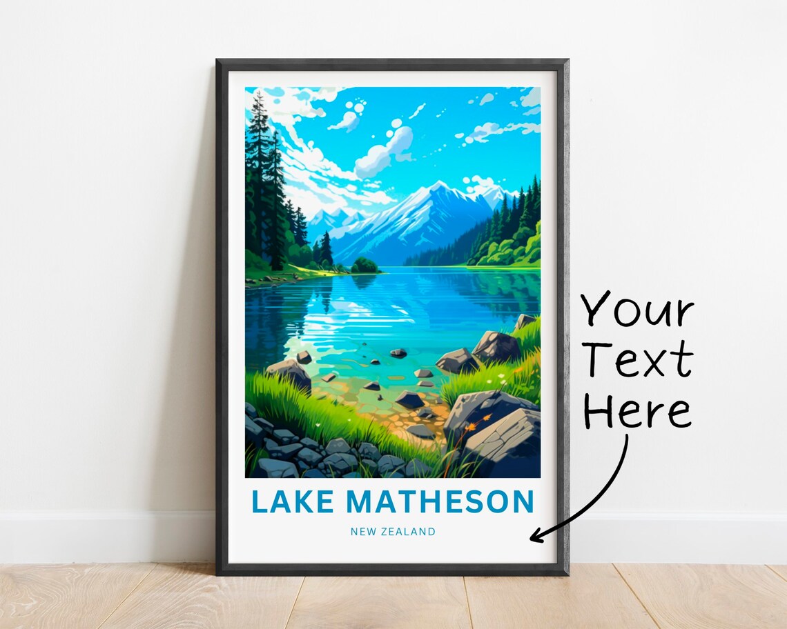 Lake Matheson New Zealand Calm Lake Personalized Travel Poster