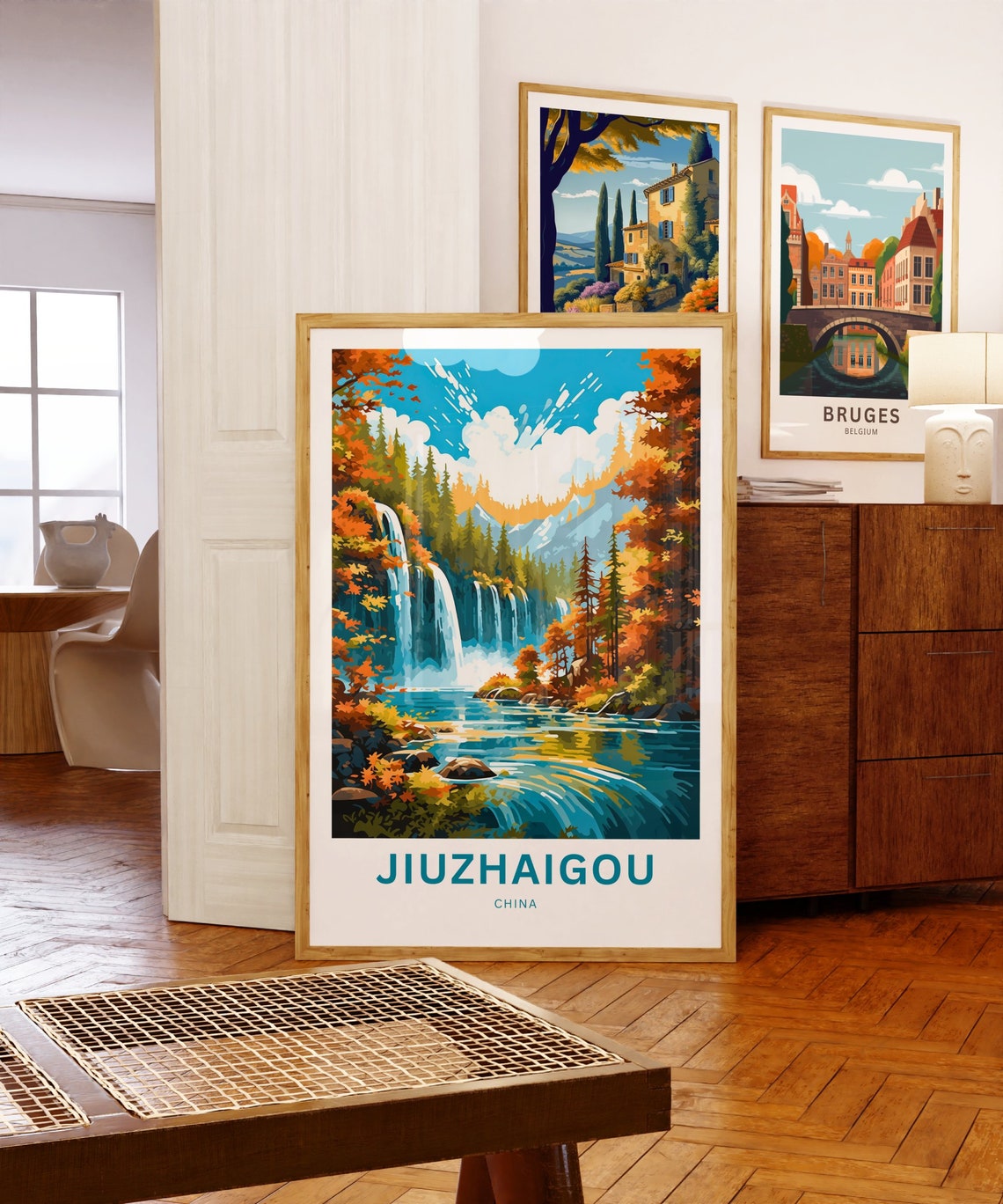 Jiuzhaigou China Autumn Waterfall Valley Custom Travel Poster - Image 5
