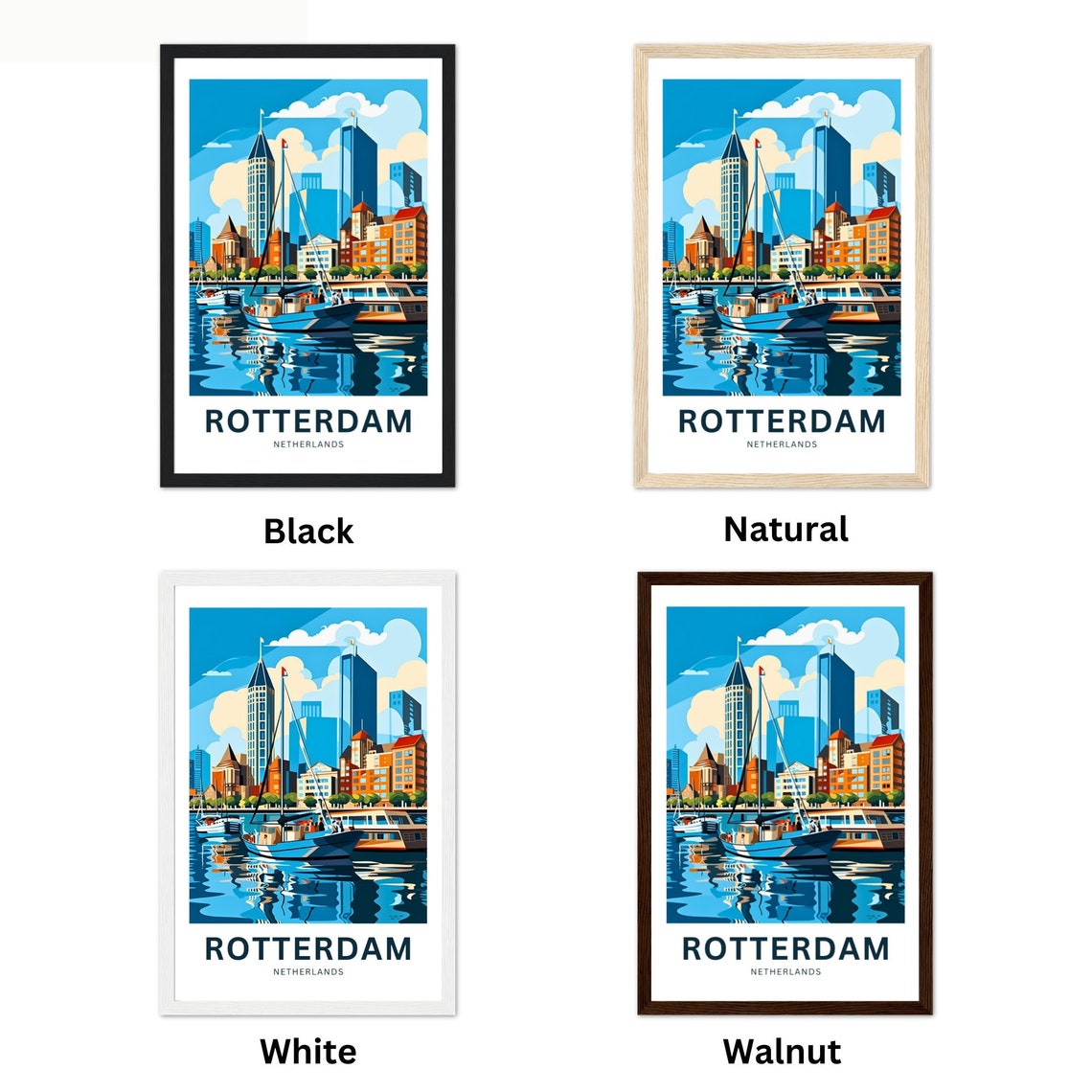 Personalized Rotterdam Netherlands Harbor Boats Custom Text Poster - Image 2