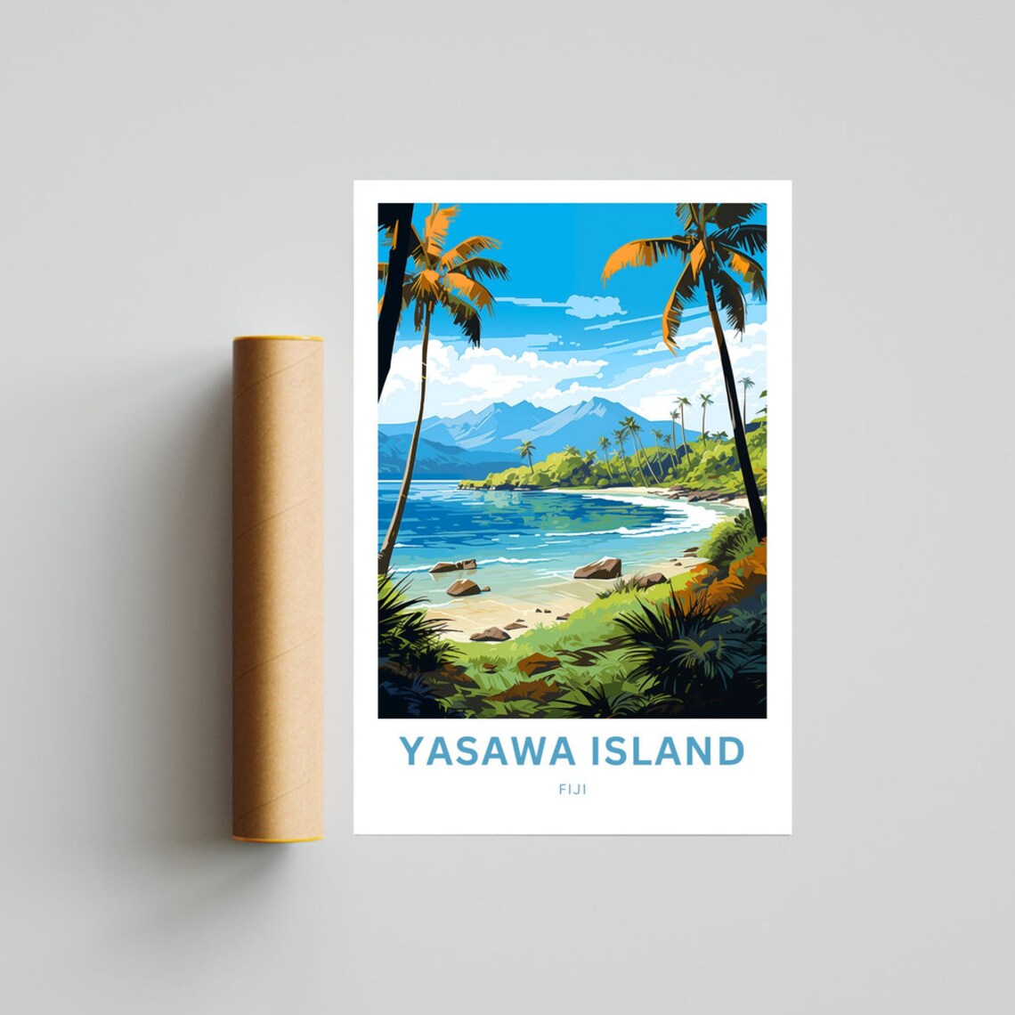 Yasawa Island Fiji Palm Beach Lagoon Vintage Tropical Travel Poster - Image 4