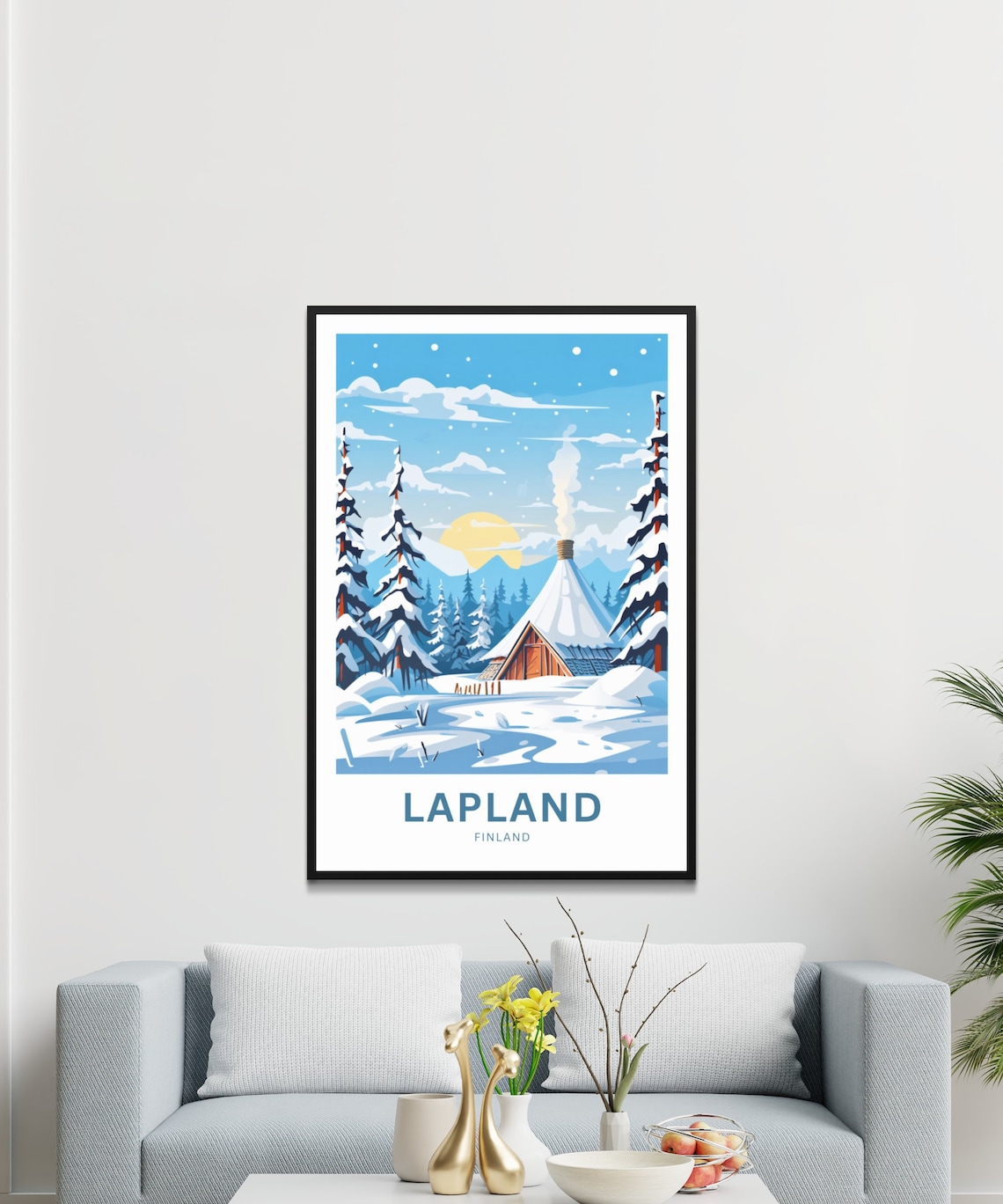 Lapland Finland Snowy Cabin Chimney Smoke Winter Travel Poster - Image 4