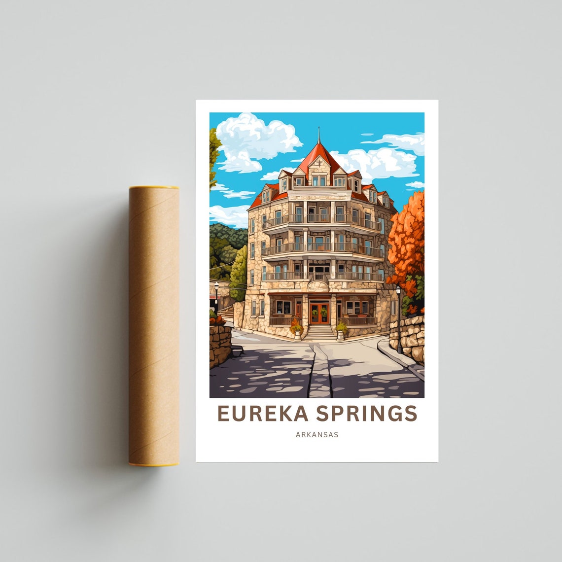 Eureka Springs Arkansas Historic Stone Hotel Autumn Travel Poster - Image 4