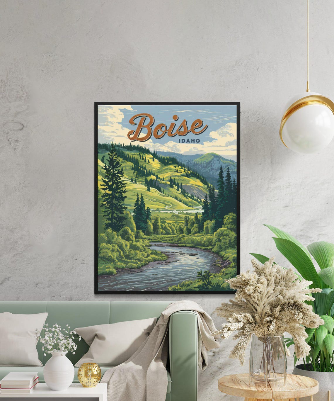 Boise Idaho Vintage Style Green Valley River Forest Travel Poster - Image 3