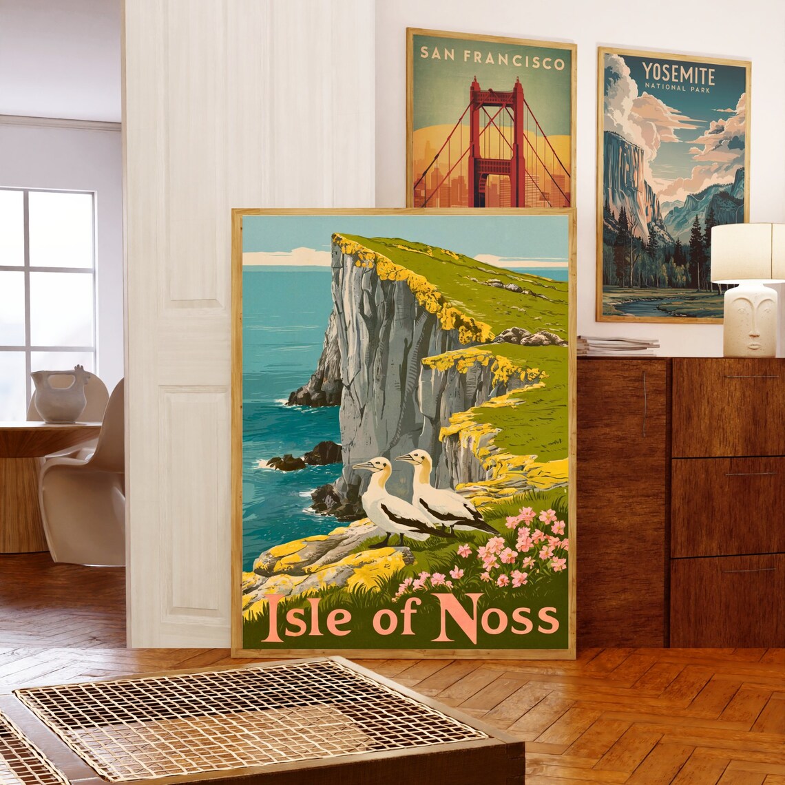 Isle of Noss Vintage Gannets Among Wildflowers Cliff Top Poster - Image 5