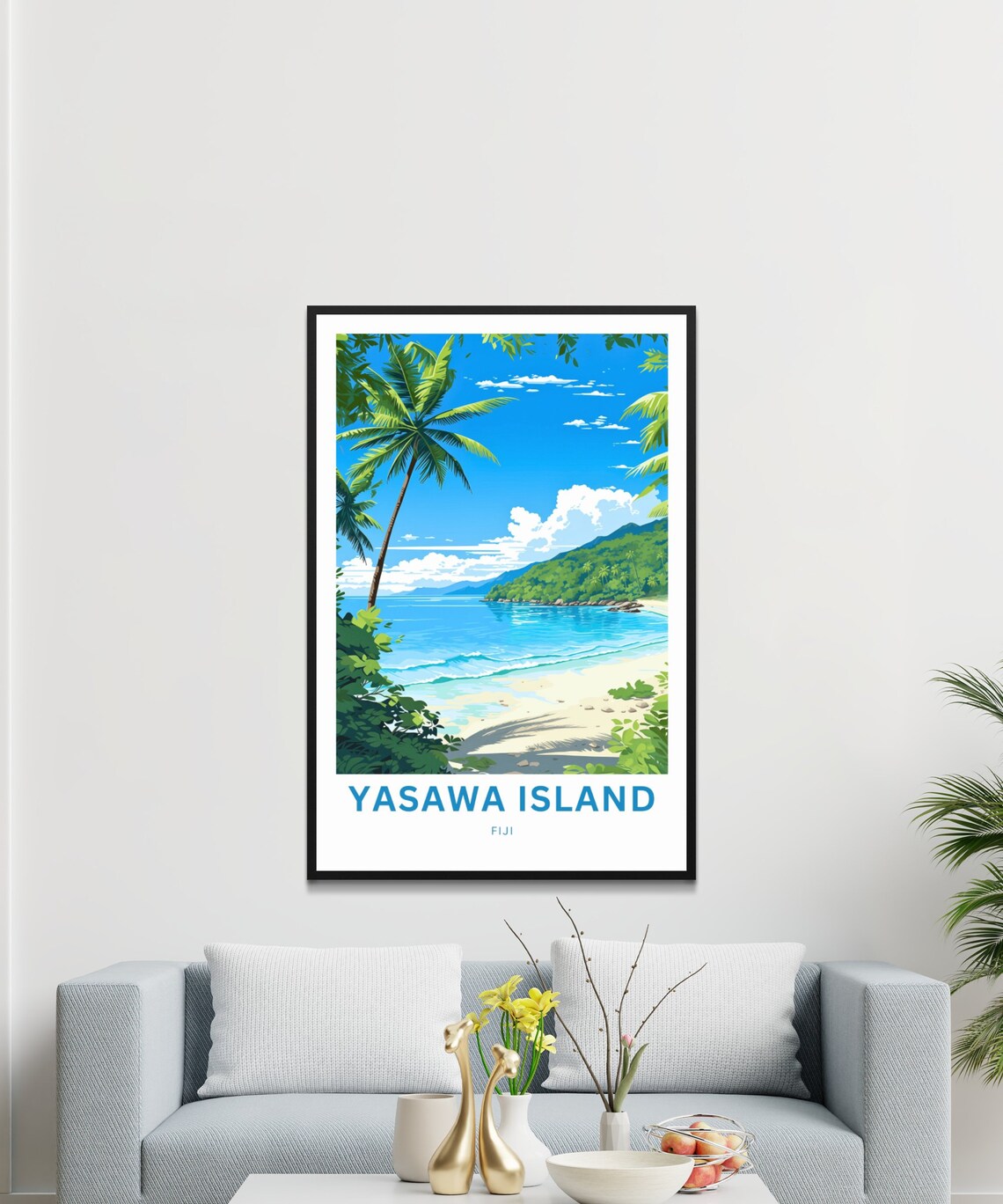 Yasawa Island Fiji Palm Trees Turquoise Bay Beach Scene Poster - Image 3