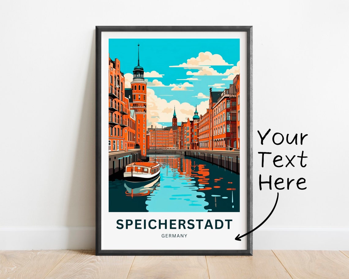 Speicherstadt Germany Hamburg Canal Brick Warehouse Travel Poster