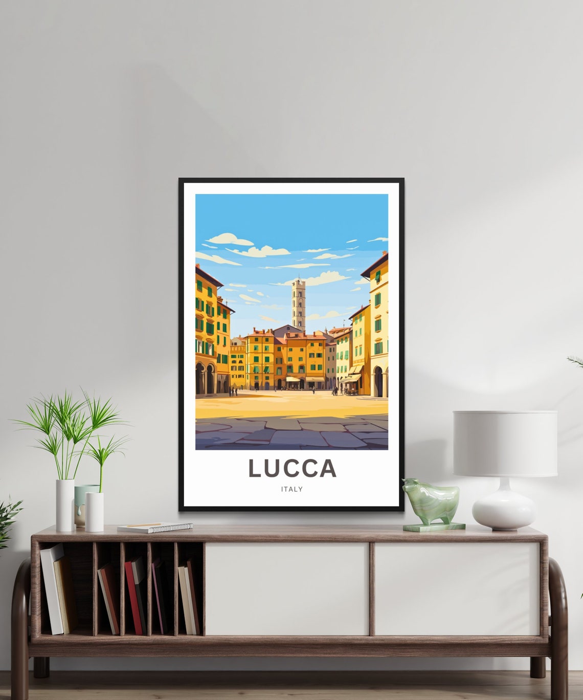 Lucca Italy Historic Piazza Tower Sunlit Town Square Travel Poster - Image 2