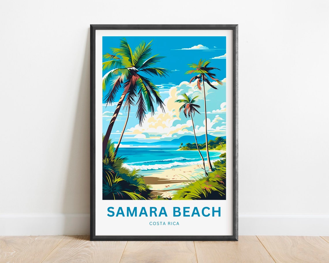 Samara Beach Costa Rica Palm Tree Tropical Beach Travel Poster
