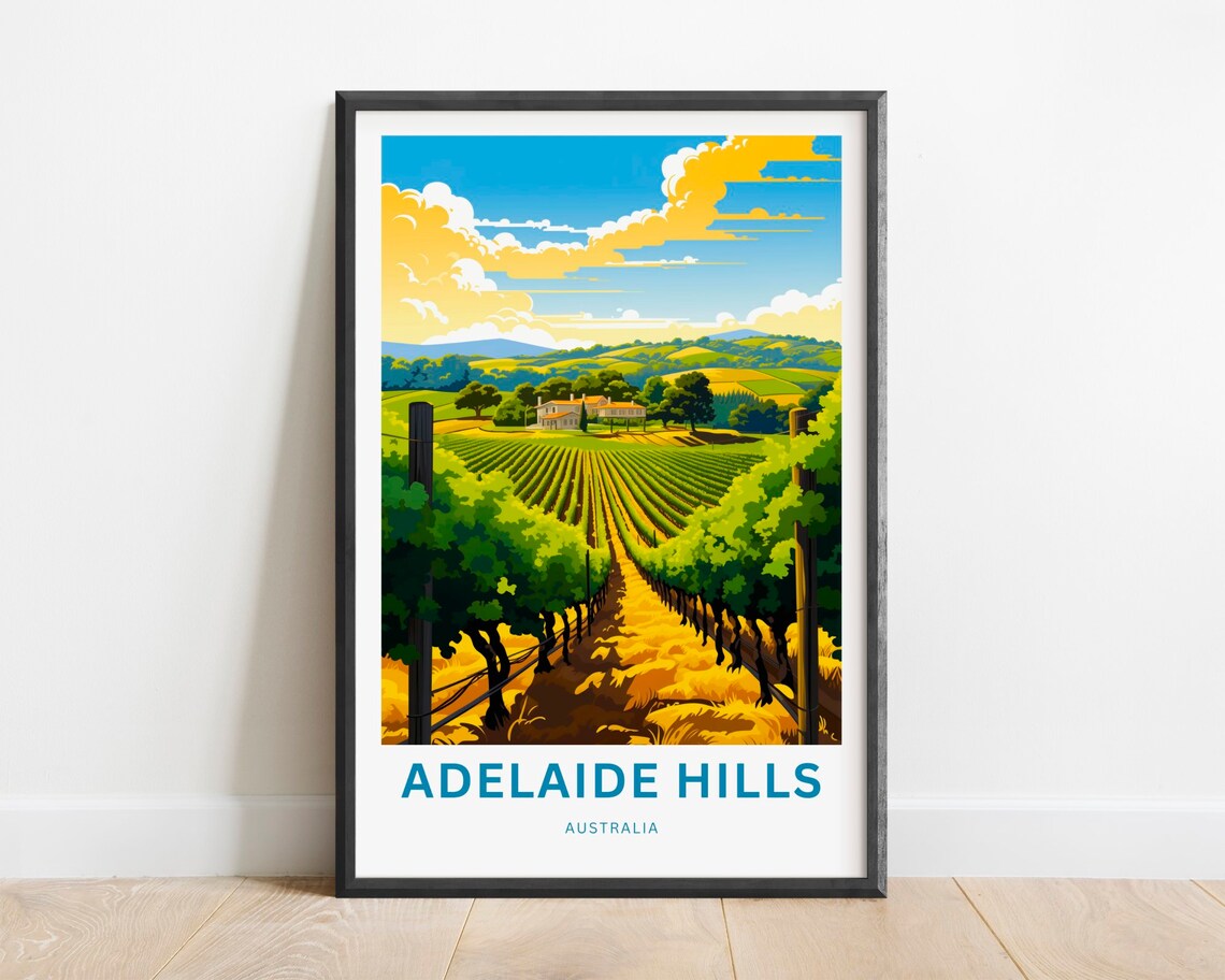 Adelaide Hills Australia Vineyard Countryside Wine Travel Poster