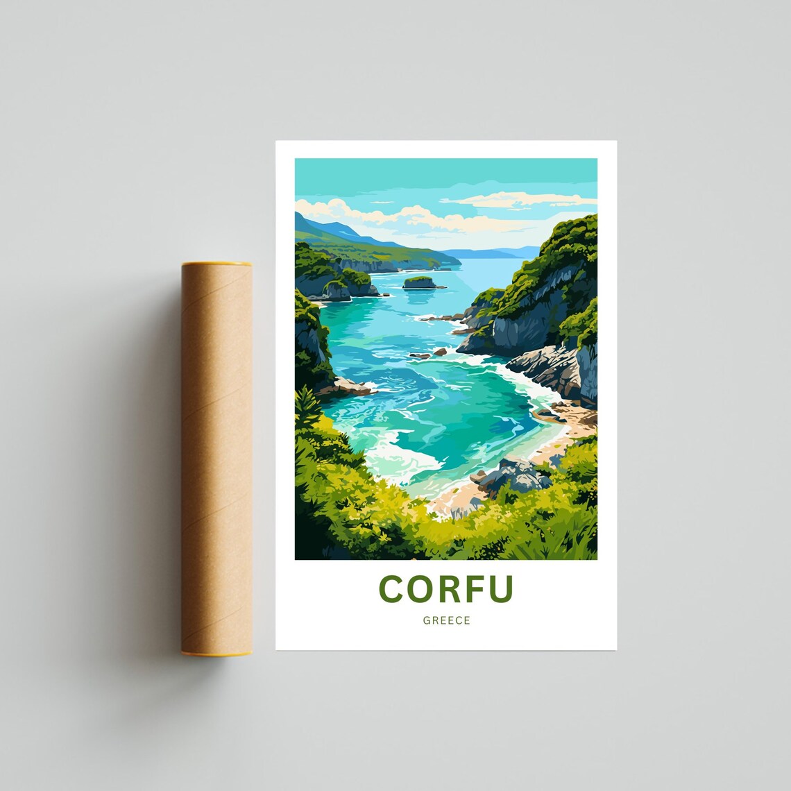 Corfu Greece Turquoise Cove Personalized Greek Island Poster - Image 4