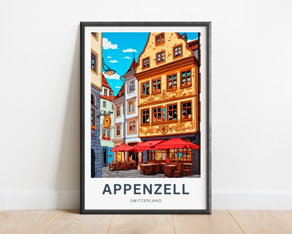 Appenzell Switzerland Old Town Cafe Frescoes Street Travel Poster