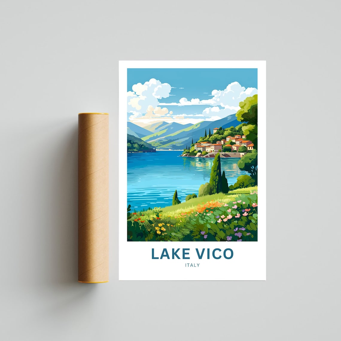 Lake Vico Italy Lakeside Village Floral Personalized Travel Poster - Image 4