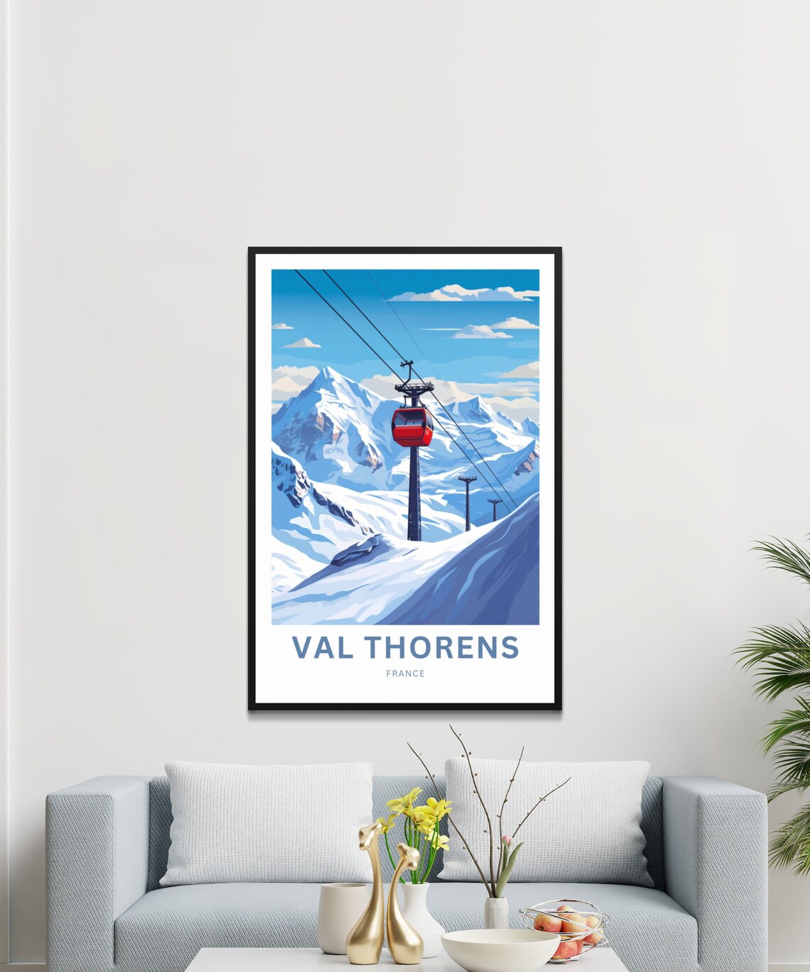Val Thorens France Red Cable Car Over Snowy Alpine Peaks Poster - Image 3