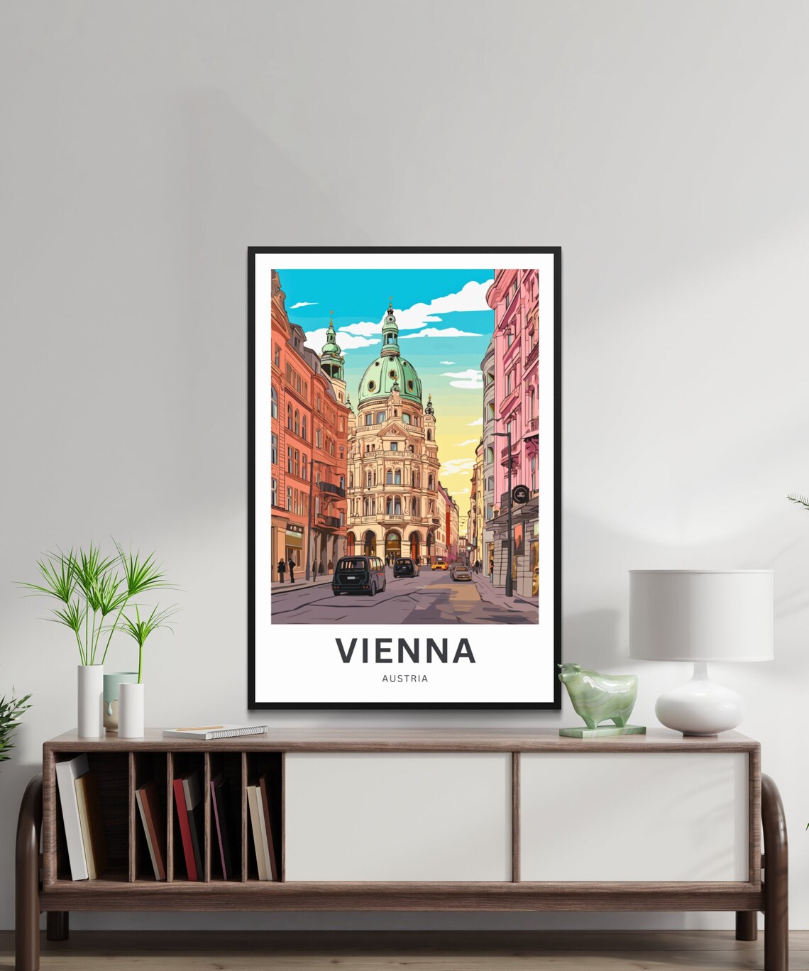 Vienna Austria Historic Street Green Dome Church Vintage Poster - Image 2