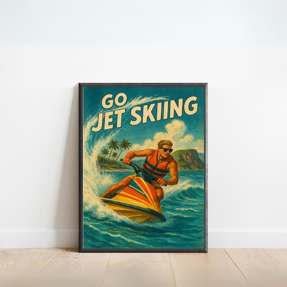 Jet Skiing Retro Tropical Travel Poster