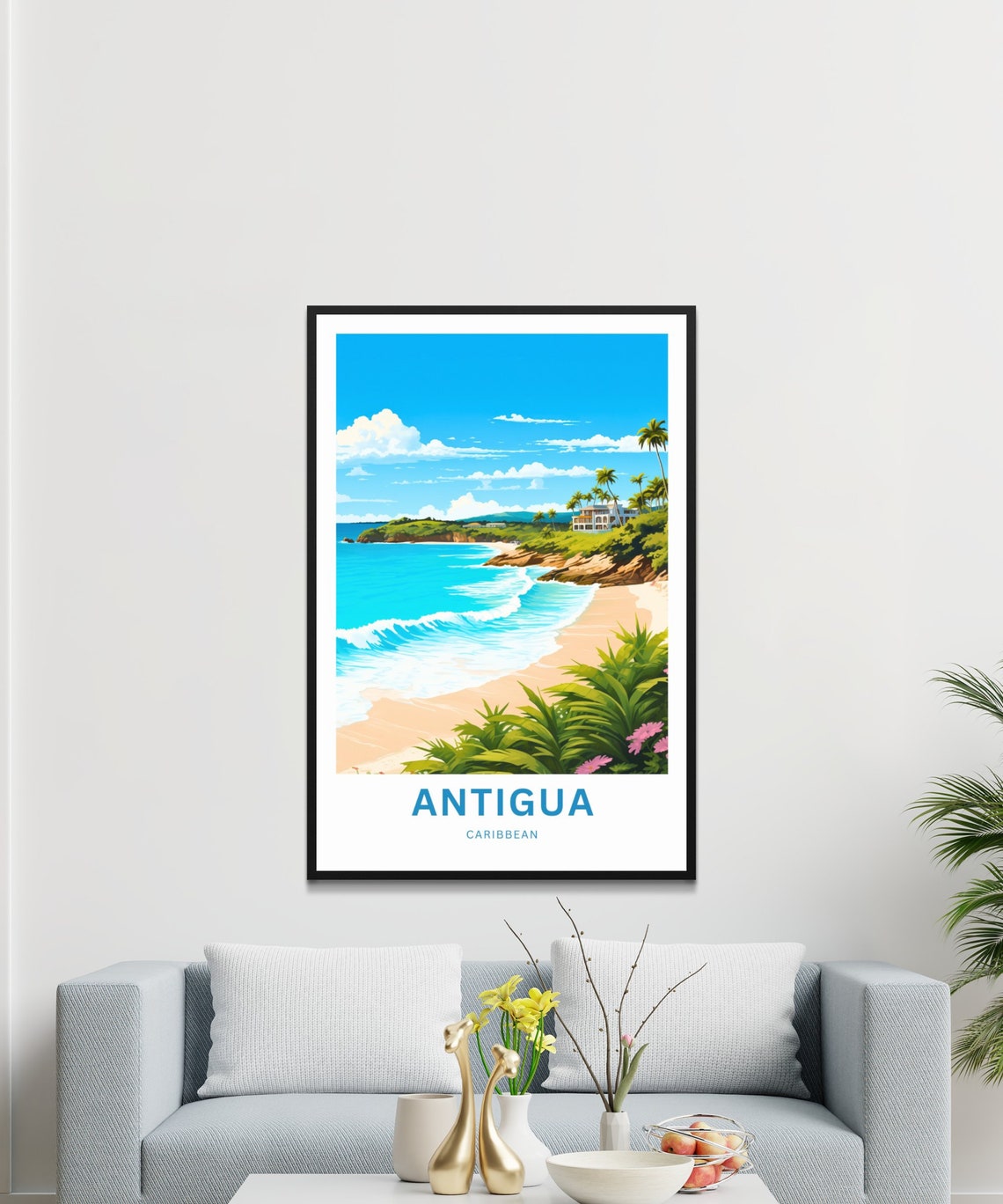Personalized Antigua Caribbean Beach Custom Text Travel Poster - Image 3