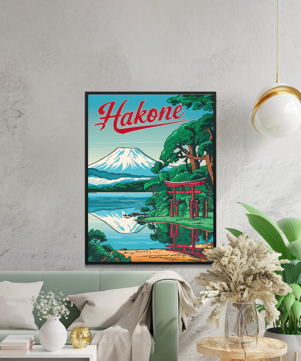 Hakone Japan Mt Fuji Red Torii Gate Lake Vintage Travel Poster - Image 3