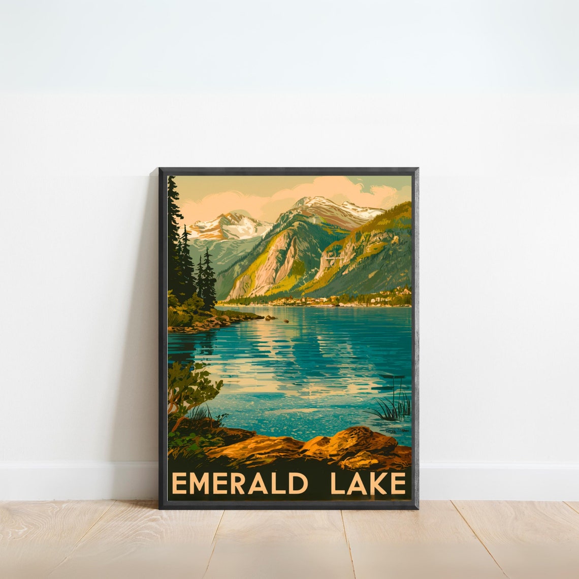 Emerald Lake Vintage Alpine Lake Rocky Shore Mountain Poster