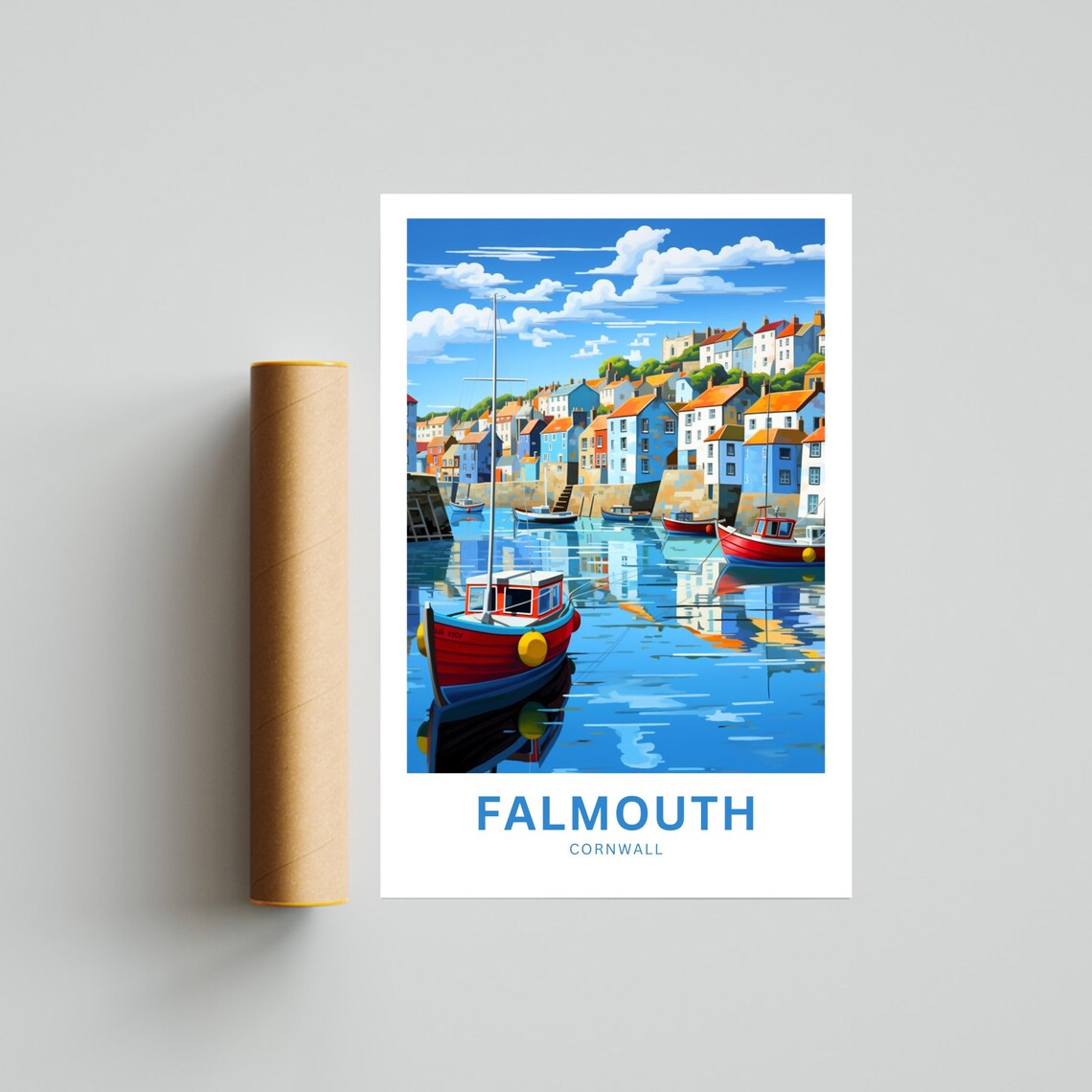 Falmouth Harbor Red Fishing Boats Cornwall Waterfront Art Poster - Image 4
