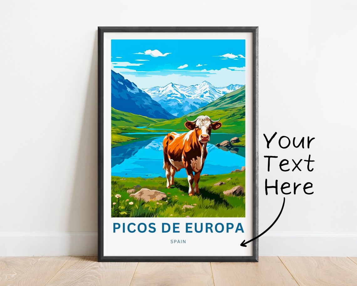 Personalized Picos De Europa Spain Cow Meadow Valley Travel Poster