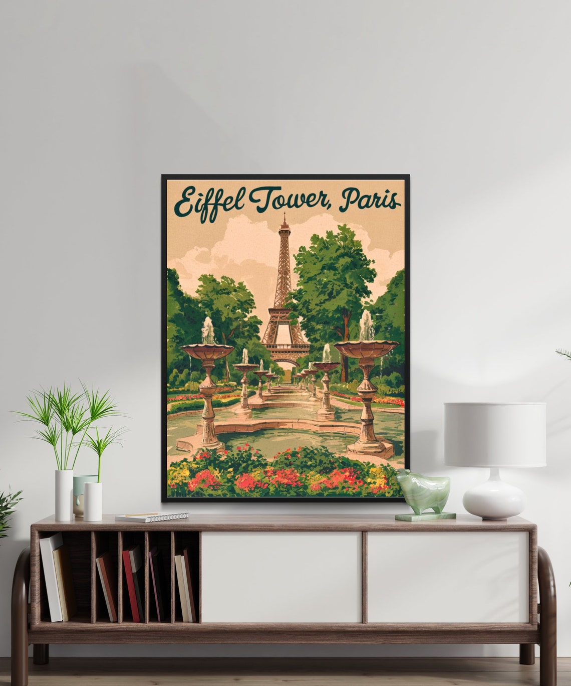 Eiffel Tower Paris Vintage Garden Fountains Retro Travel Poster - Image 2